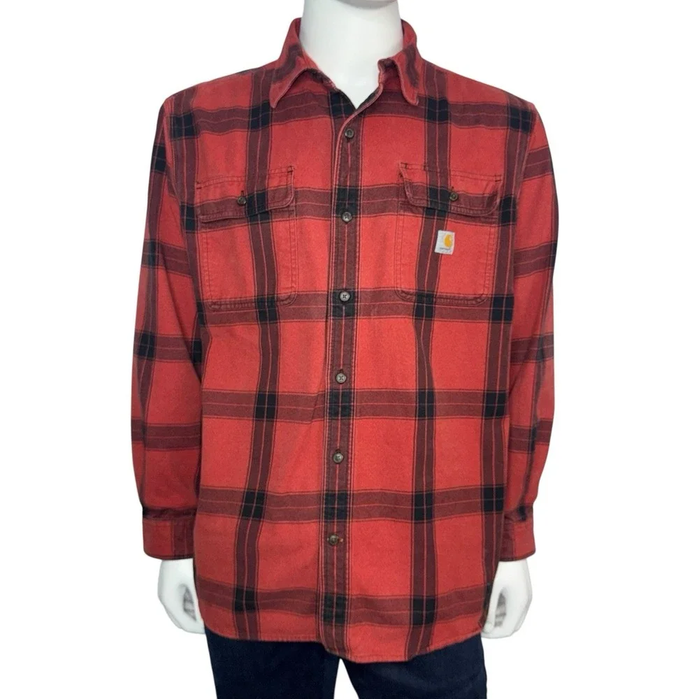 CARHARTT Loose Fit Heavyweight Flannel Red Plaid Long Sleeve‎ Shirt 105439 Large